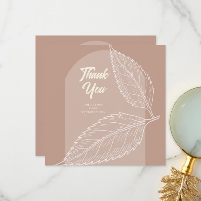 Cartes de remerciement de mariage Leaves Soft Moch (Devant/Arrière en situation)