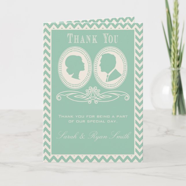 Cartes de remerciement de mariage Mint Chevron & S (Devant)