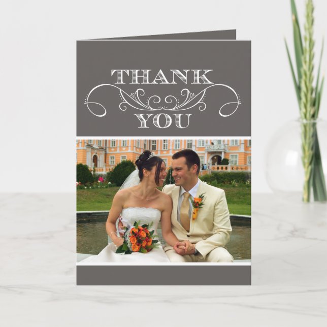 Cartes de remerciement de mariage Modern Grey Swir (Devant)