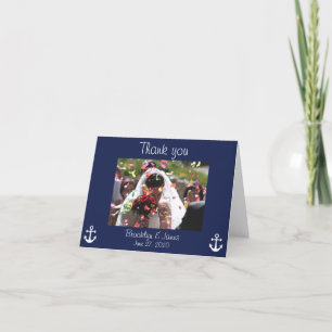 Cartes de remerciement de mariage nautique bleu ma