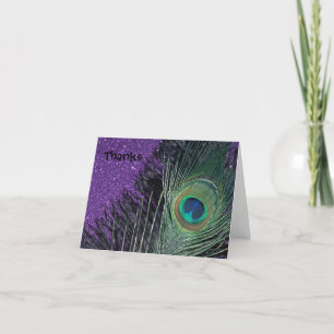 Cartes de remerciement de mariage Paon Violet et N