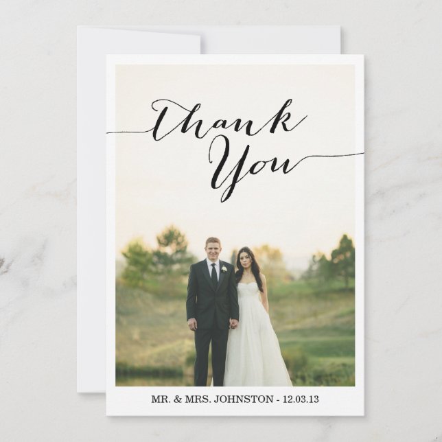 Cartes de remerciement de mariage photo chic (Devant)