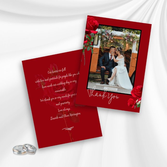 Cartes de remerciement de mariage photo Roses roug (Créateur téléchargé)