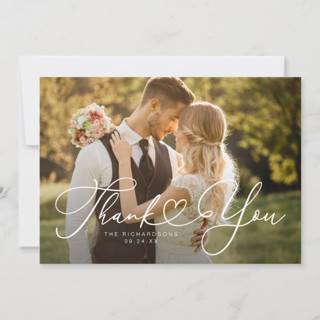 Cartes de remerciement de mariage photo Script Hea (Devant)