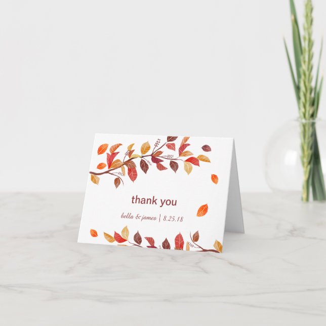 Cartes de remerciement de mariage pour feuilles d' (Devant)