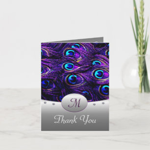Cartes de remerciement de mariage Purple Peacock -
