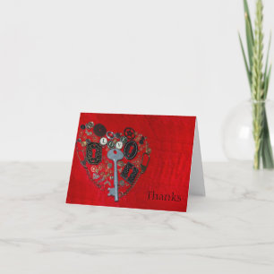 Cartes de remerciement de mariage Rouge Steampunk 