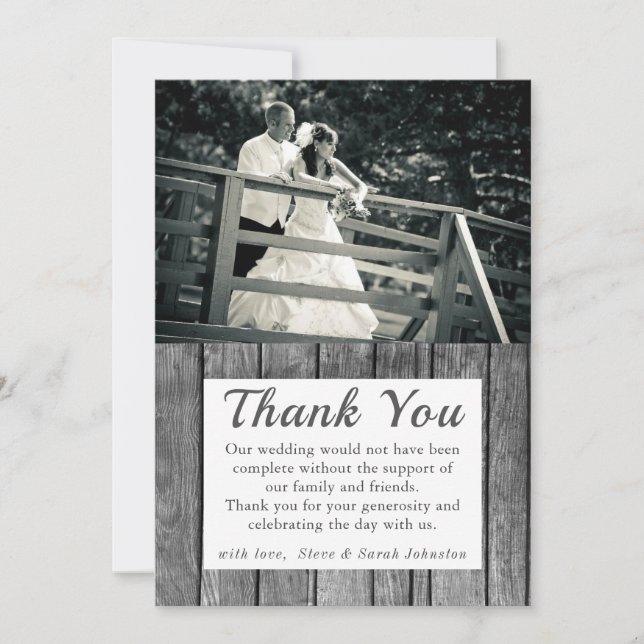 Cartes de remerciement de mariage rustiques pour p (Devant)