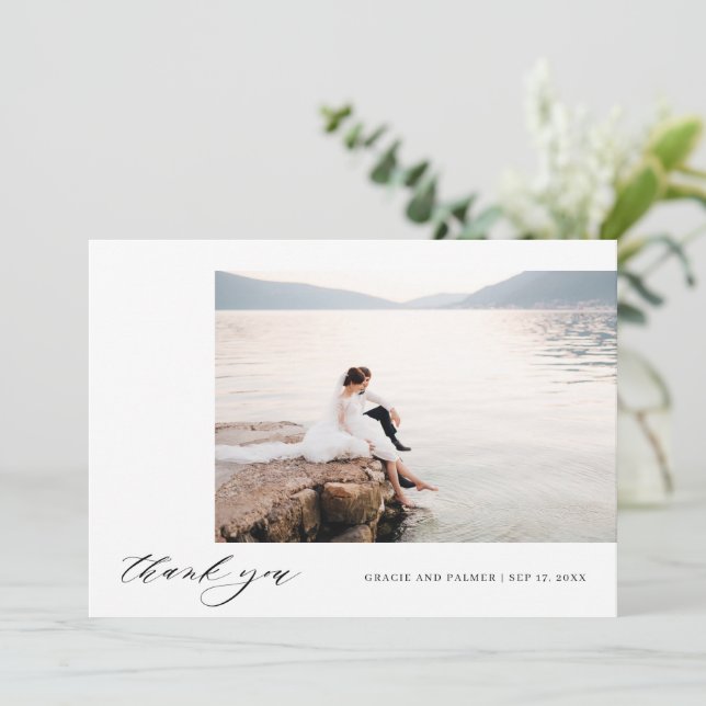 Cartes de remerciement de mariage simples à callig (Debout devant)