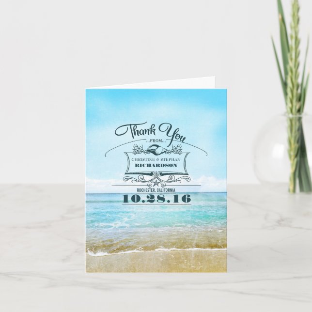 Cartes de remerciement de mariage sur la plage (Devant)