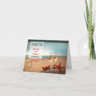 cartes de remerciement de mariage sur la plage