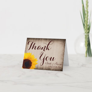 Cartes de remerciement de mariage tournesol en boi
