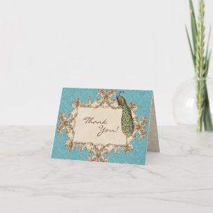 Cartes de remerciement de mariage vintage Paon et 
