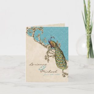 Cartes de remerciement de mariage vintage Paon et 