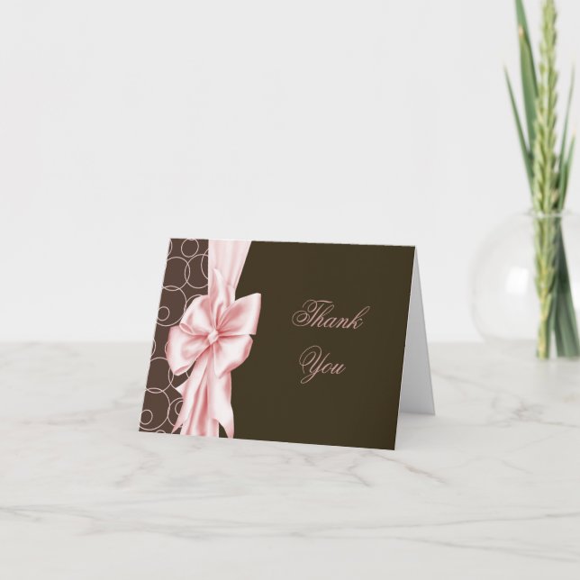 Cartes de remerciement élégantes rose et marron (Devant)