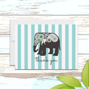 Cartes de remerciement éléphant à rayures turquois