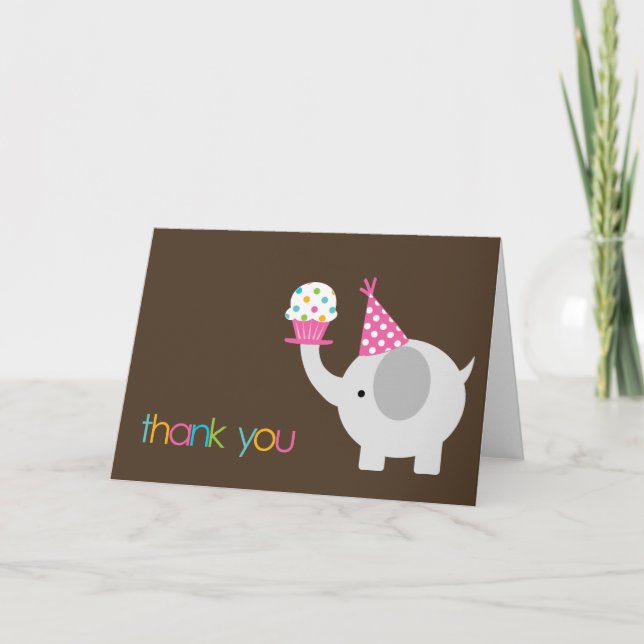 Cartes de remerciement éléphant et cupcake (Devant)