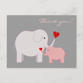Cartes de remerciement éléphants en rose
