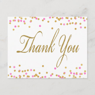 Cartes de remerciement en confettis rose et or
