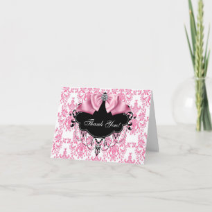 Cartes de remerciement en damas rose noir