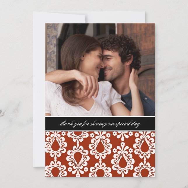 Cartes de remerciement en damas {Rouge} (Devant)