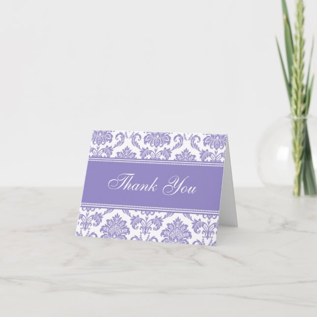 Cartes de remerciement en damas violet (Devant)
