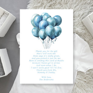 Cartes de Remerciement Fête de Bébé Ballons Bleus 