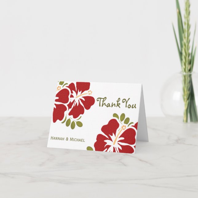 Cartes de remerciement Fleurs d'Hibiscus Rouge (Devant)