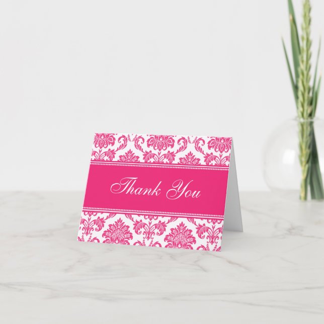 Cartes de remerciement Fuchsia Damask (Devant)
