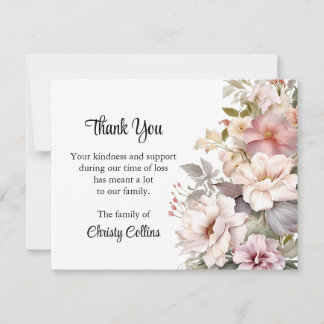 Cartes de remerciement Funérailles, Fleurs Rose Cl