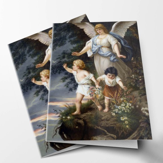 Cartes de remerciement funéraire | Angel Watching  (Angels Watching Over Sympathy Condolence Bereavement Catholic Religious Funeral Thank You Card)