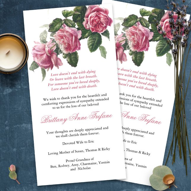 Cartes de remerciement funéraire | Antique Rose de (funeral thank you cards, bereavement, elegant, simple, celebration of life, sympathy card)