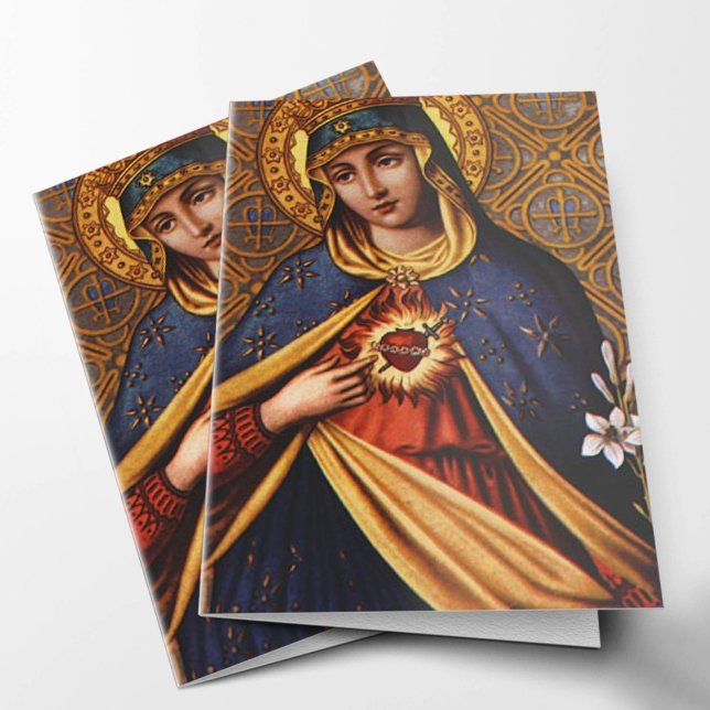 Cartes de remerciement funéraire | Coeur immaculé  (Immaculate Heart of Mary Sympathy Religious Funeral Thank You Card, Holy Card.)