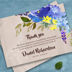 Cartes de remerciement funéraire Fleurs aquarell