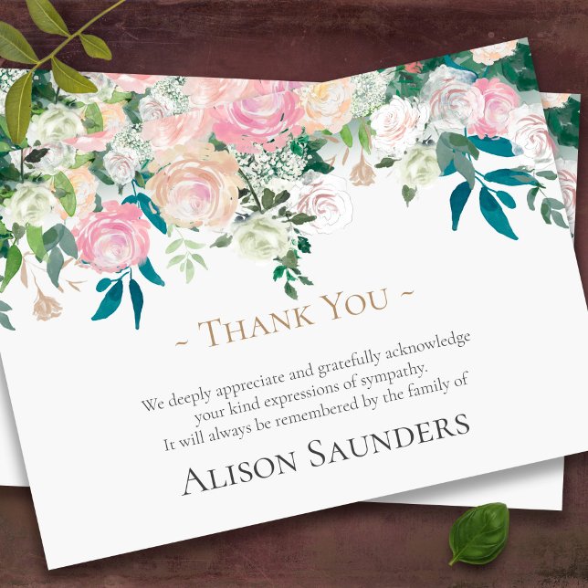 Cartes de remerciement funéraire | Fleurs aquarell (Pretty Florals bereavement sympathy funeral thank you card)