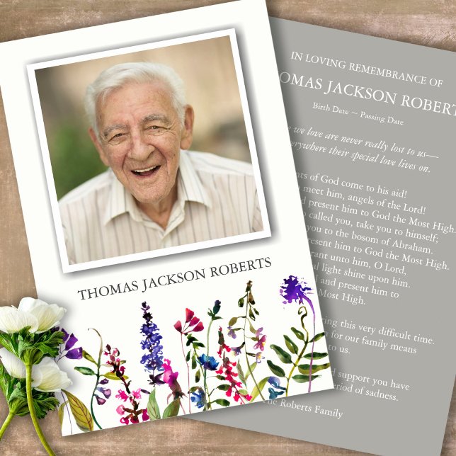 Cartes de remerciement funéraire | Fleurs sauvages (Sympathy floral Celebration of Life, In Loving Memory, Forever in our Hearts Funeral thank you cards)