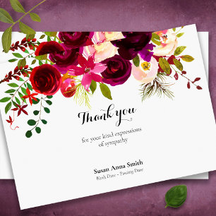 Cartes de remerciement funéraire Floral Crimson