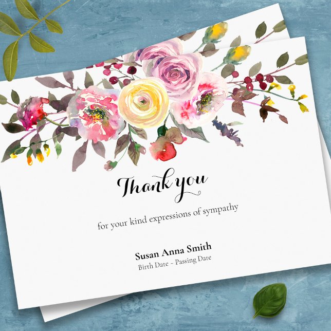 Cartes de remerciement funéraire | Flore paisible (Peaceful florals bereavement sympathy memorial funeral thank you card)
