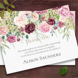 Cartes de remerciement funéraire Jardin Rose aqu
