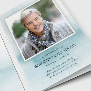 Cartes de remerciement funéraire   Lavage bleu aqu