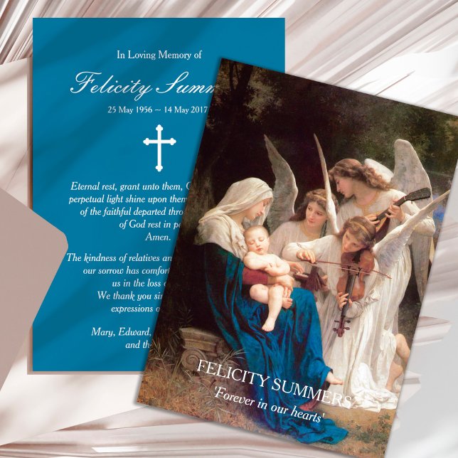 Cartes de remerciement funéraire | Marie Chanson d (Mary Song of Angels Sympathy Bereavement Memorial Funeral Thank You Card)