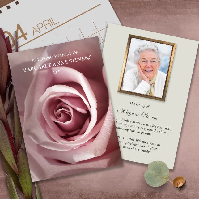 Cartes de remerciement funéraire | Rose rose Dusty (funeral thank you cards, bereavement, elegant, simple, celebration of life, sympathy card)