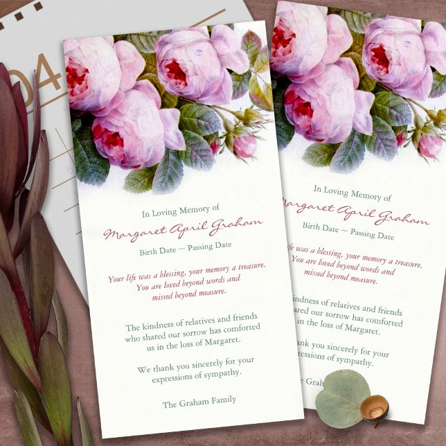 Cartes de remerciement funéraire | Roses botanique (funeral thank you cards, bereavement, elegant, simple, celebration of life, sympathy card)