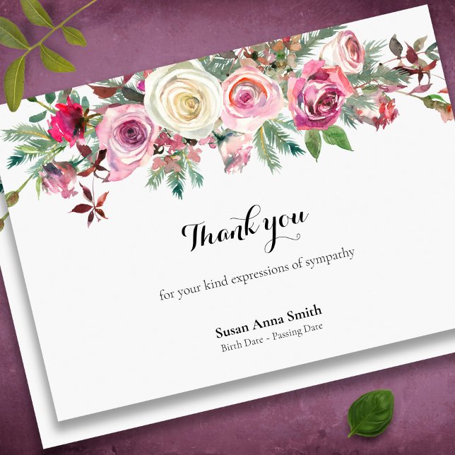 Cartes de remerciement funéraire | Roses givrés (Winter roses bereavement sympathy memorial funeral thank you card)