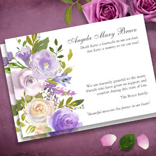 Cartes de remerciement funéraire Roses violets
