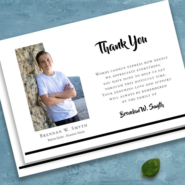 Cartes de remerciement funéraire | Style moderne (Modern Bereavement Photo Sympathy Funeral Thank You Card)