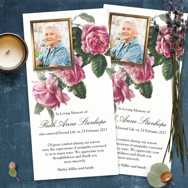 Cartes de remerciement funéraire | Tea Rose & Phot (funeral thank you cards, bereavement, elegant, simple, celebration of life, sympathy card)