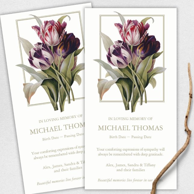 Cartes de remerciement funéraire | Tulipes Vintage (funeral thank you cards, bereavement, elegant, simple, celebration of life, sympathy card)