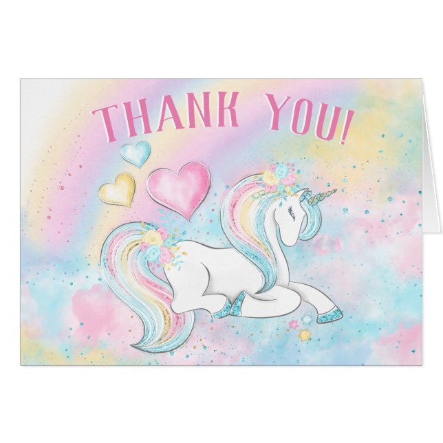 Cartes de remerciement Licorne Pastel (Devant Horizontal)