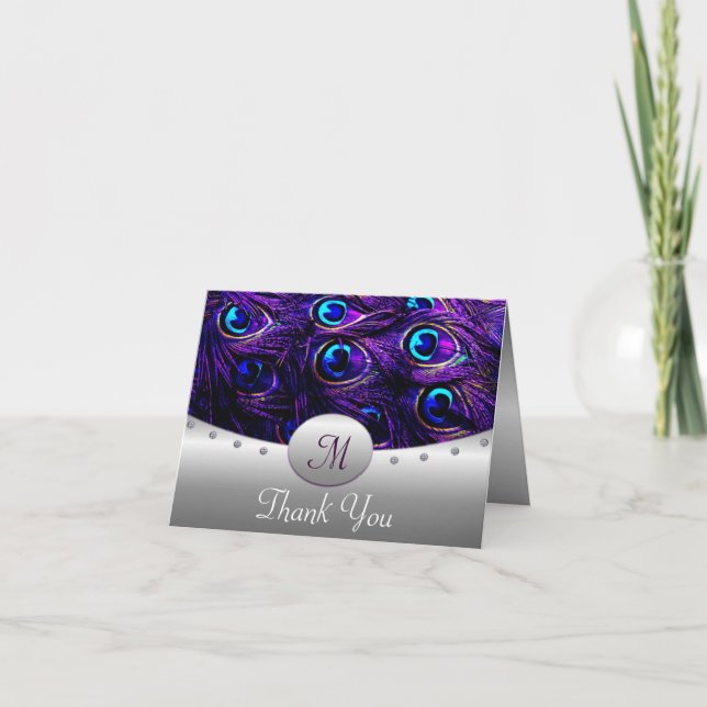Cartes de remerciement Mariage Paon Violet (Devant)